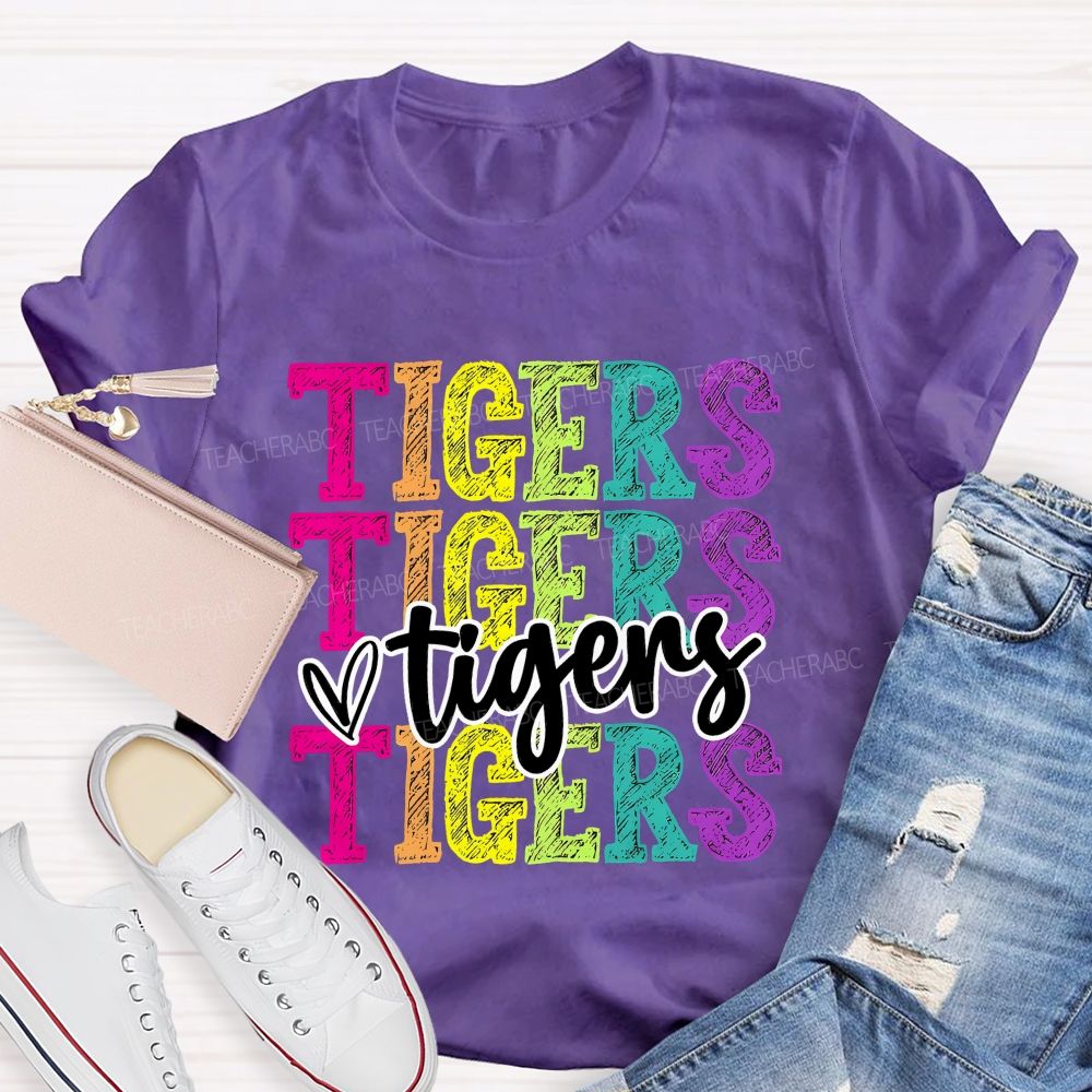 Personalized Mascot Colorful Letters With Heart Teacher T-Shirt