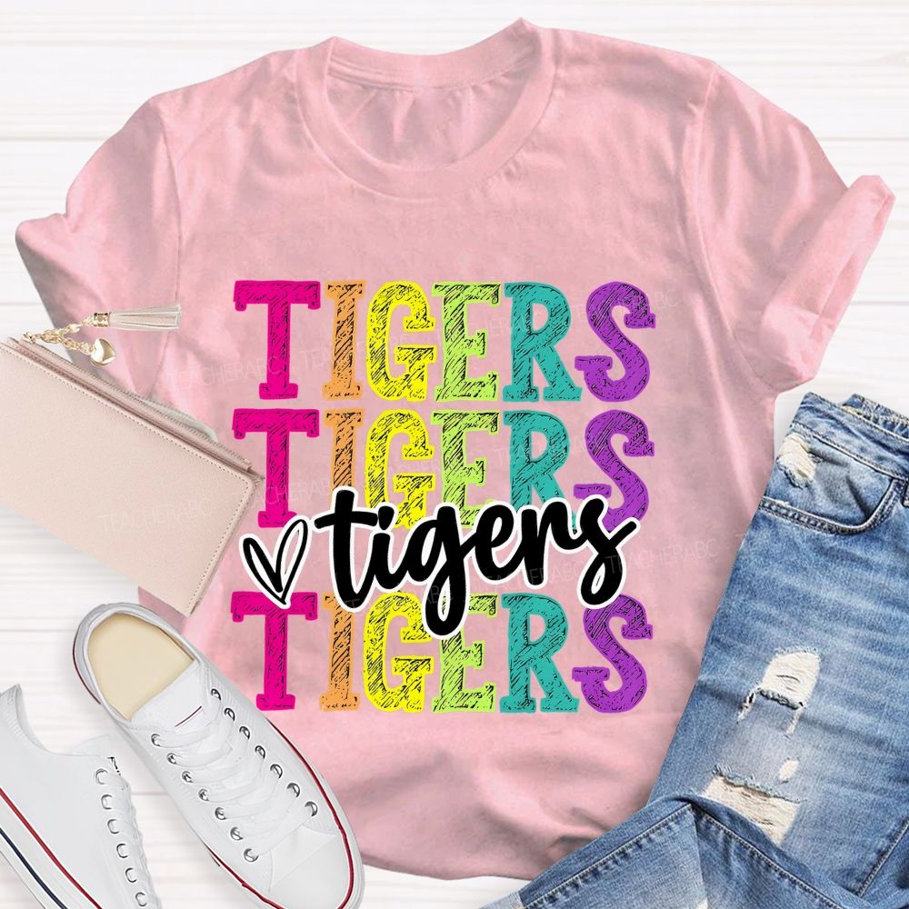 Personalized Mascot Colorful Letters With Heart Teacher T-Shirt