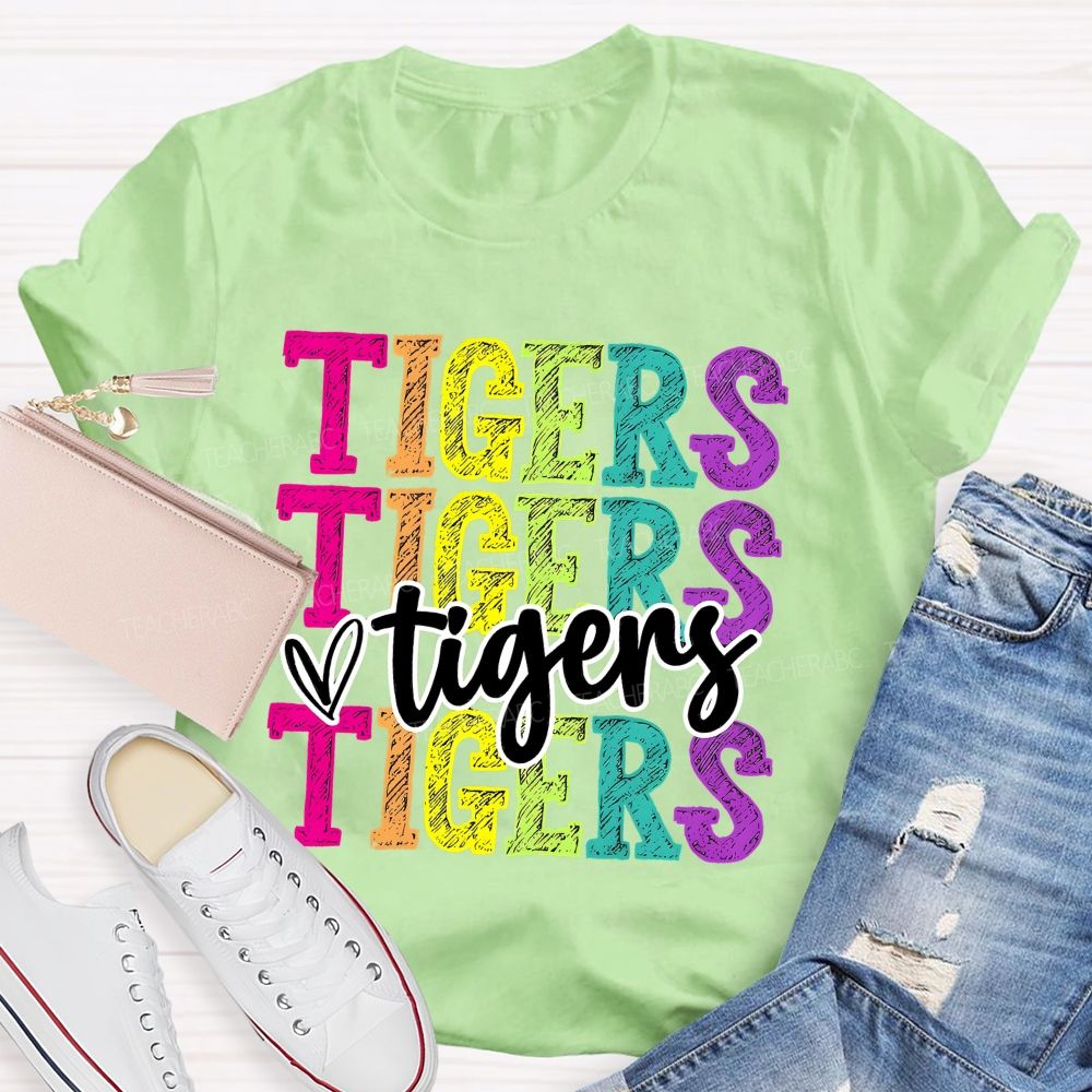 Personalized Mascot Colorful Letters With Heart Teacher T-Shirt