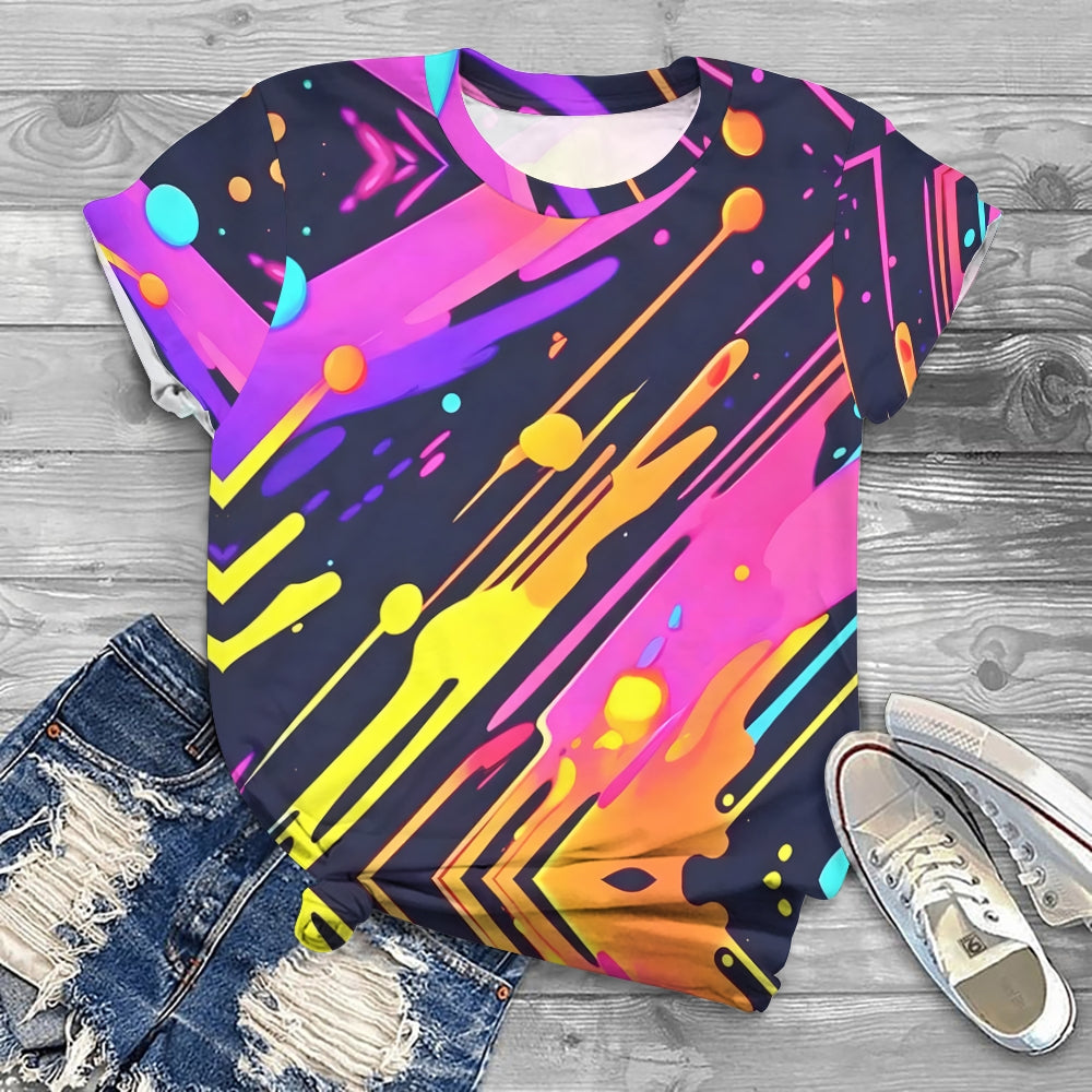 Multicolor Tie-Dye Effect Print Printed T-shirt