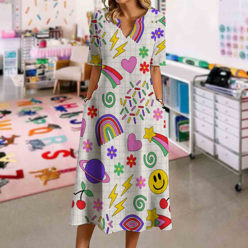 Retro Pop Doodle Rainbow Dress