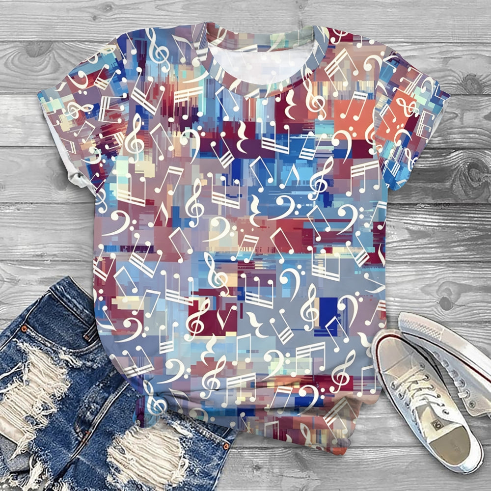 Musical Notes Dancing On Colorful Squares Printed T-shirt