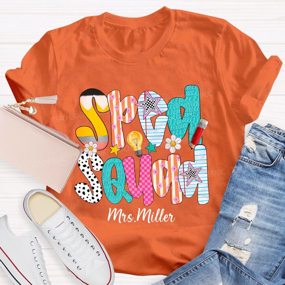 Personalized Name Sped Squad Pink Plaid Teacher T-Shirt