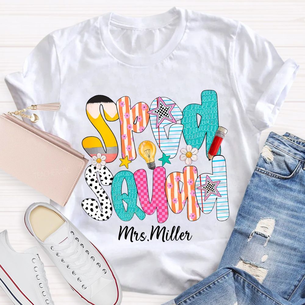 Personalized Name Sped Squad Pink Plaid Teacher T-Shirt