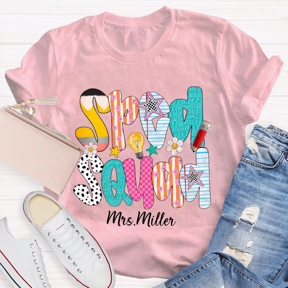 Personalized Name Sped Squad Pink Plaid Teacher T-Shirt