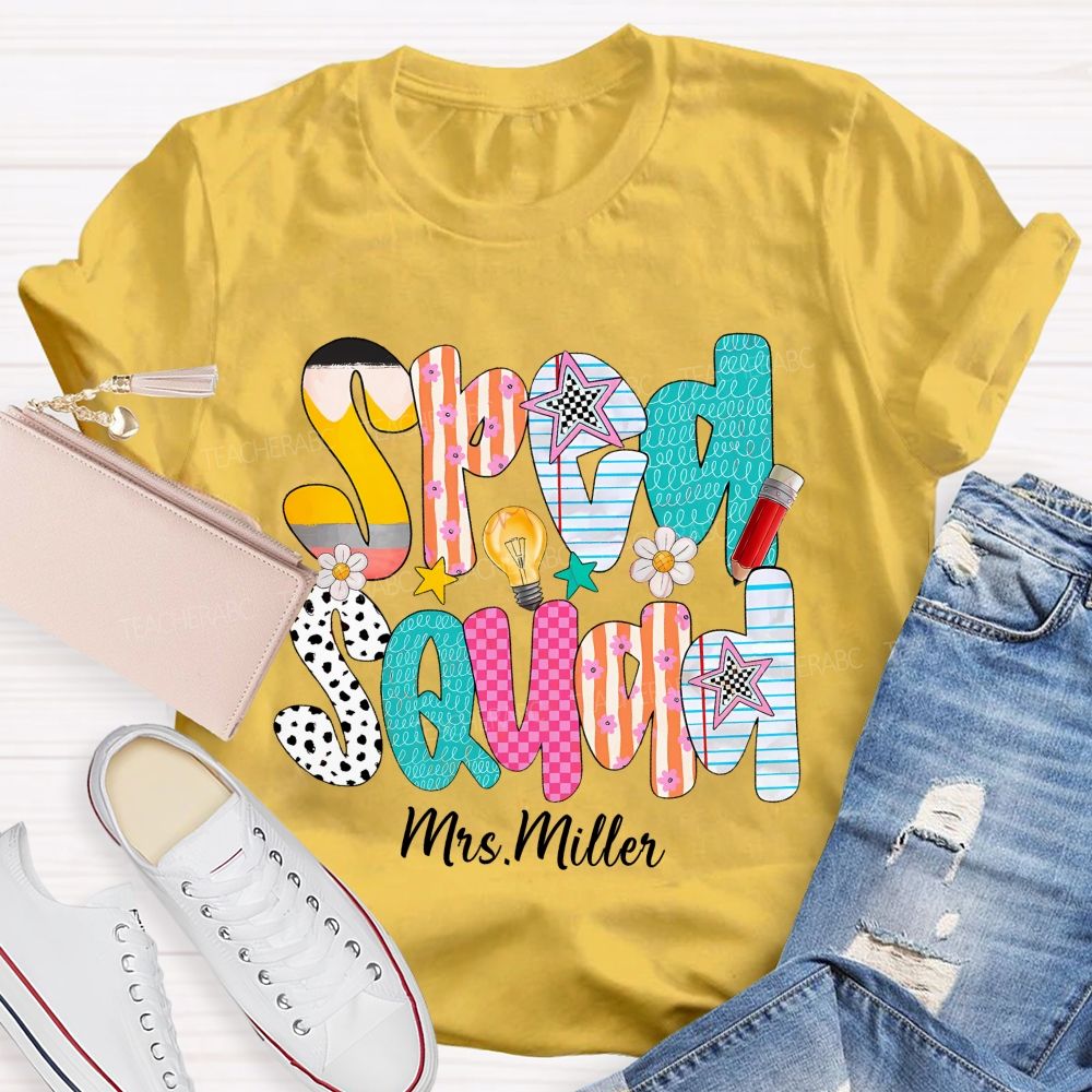 Personalized Name Sped Squad Pink Plaid Teacher T-Shirt