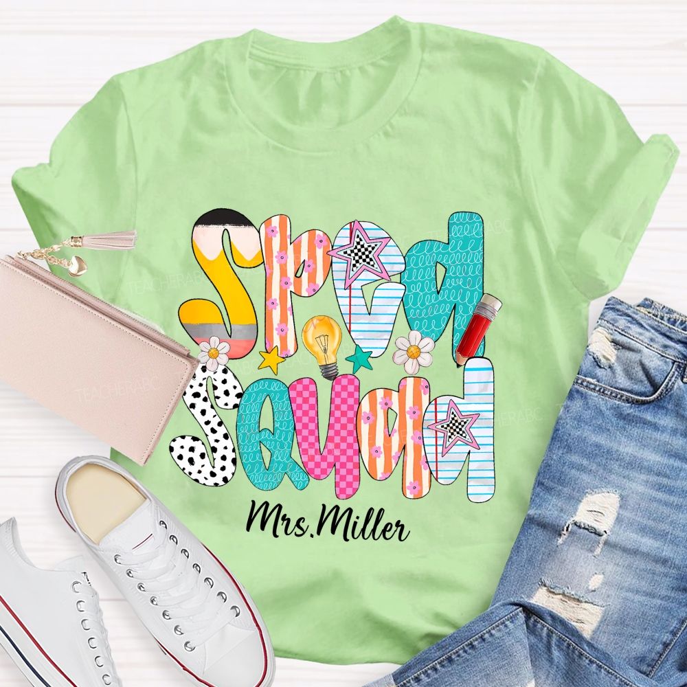 Personalized Name Sped Squad Pink Plaid Teacher T-Shirt
