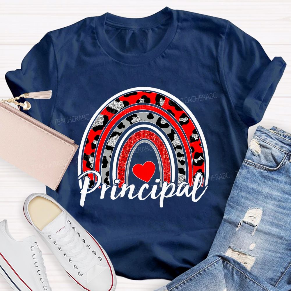Principal Red Leopard Rainbow Teacher T-shirt
