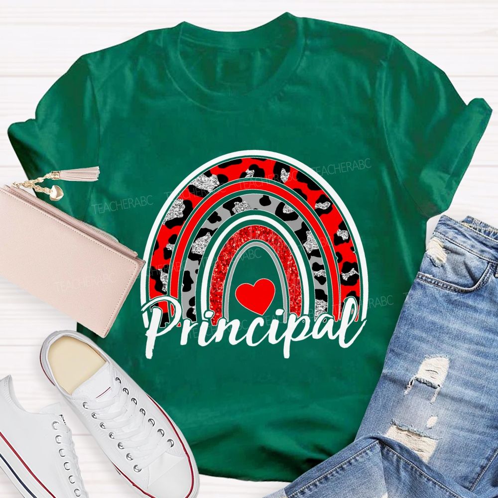 Principal Red Leopard Rainbow Teacher T-shirt