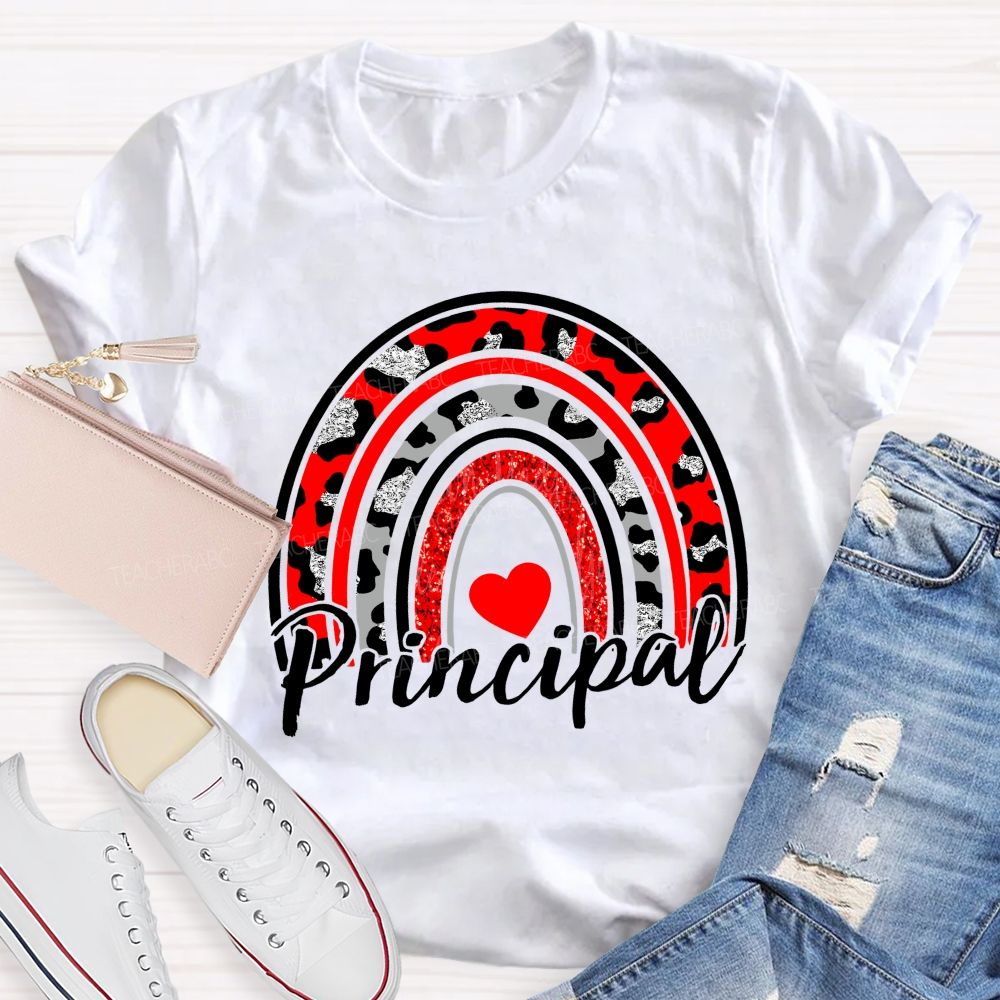 Principal Red Leopard Rainbow Teacher T-shirt