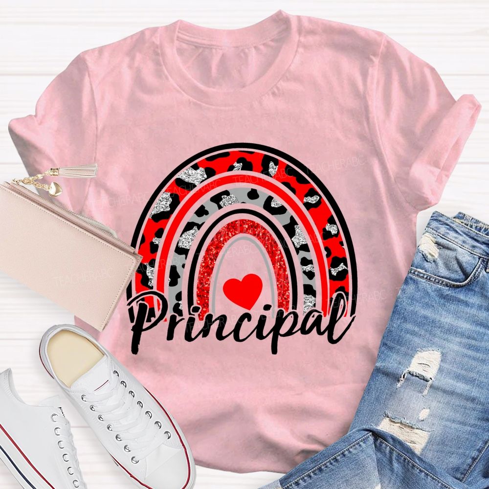Principal Red Leopard Rainbow Teacher T-shirt