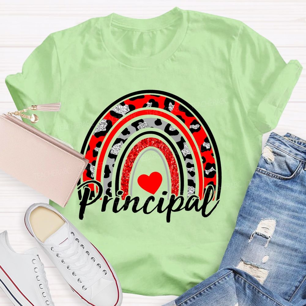 Principal Red Leopard Rainbow Teacher T-shirt