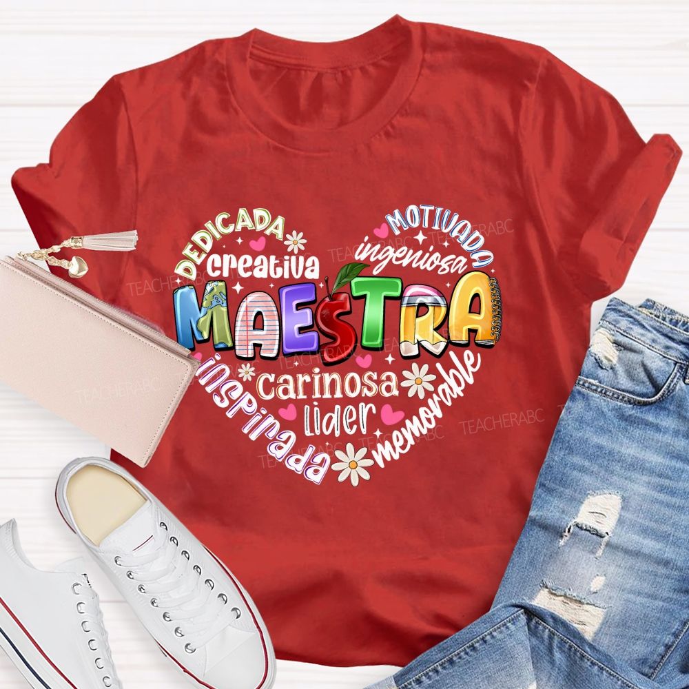 Colorful Doodle Maestra Heart Bilingual Teacher T-shirt