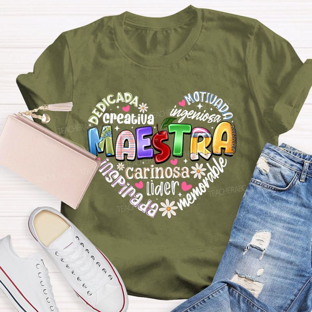 Colorful Doodle Maestra Heart Bilingual Teacher T-shirt
