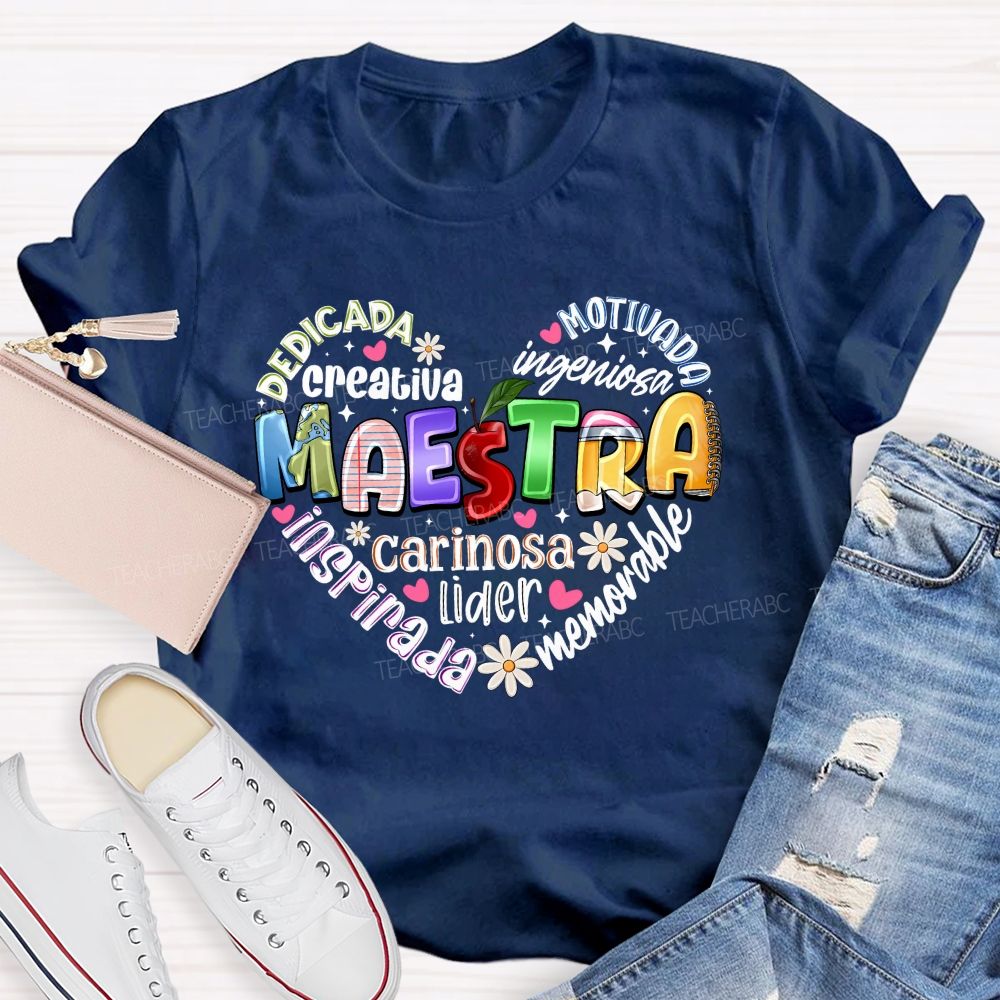 Colorful Doodle Maestra Heart Bilingual Teacher T-shirt