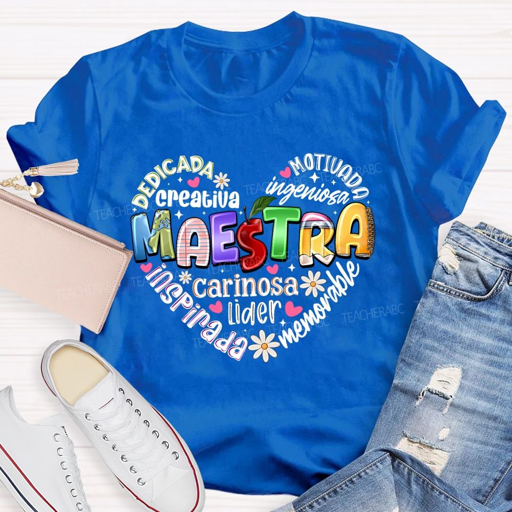 Colorful Doodle Maestra Heart Bilingual Teacher T-shirt