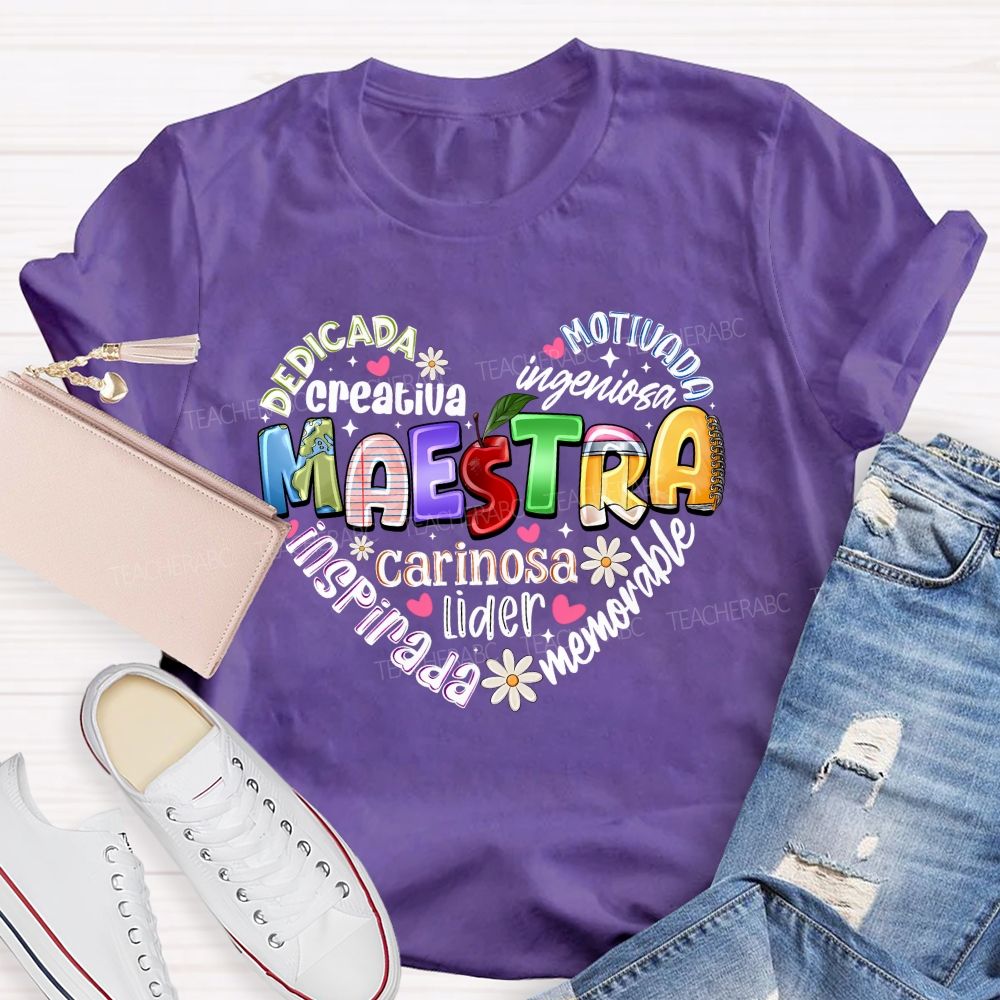 Colorful Doodle Maestra Heart Bilingual Teacher T-shirt