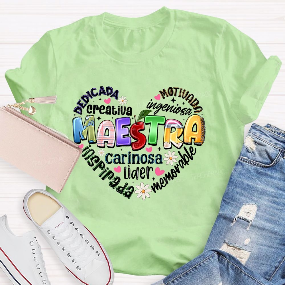 Colorful Doodle Maestra Heart Bilingual Teacher T-shirt