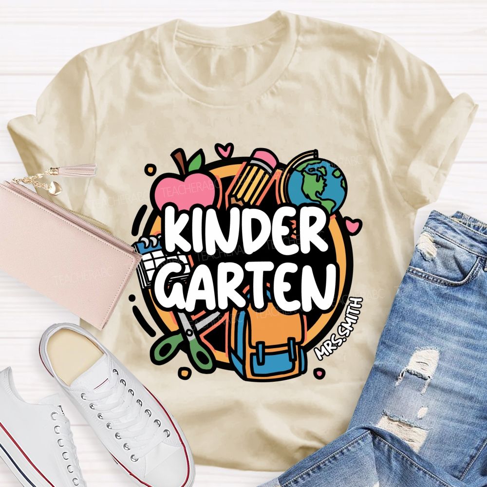 Personalized Grade And Name Back-To-School Backpack With Apple Print Teacher T-Shirt