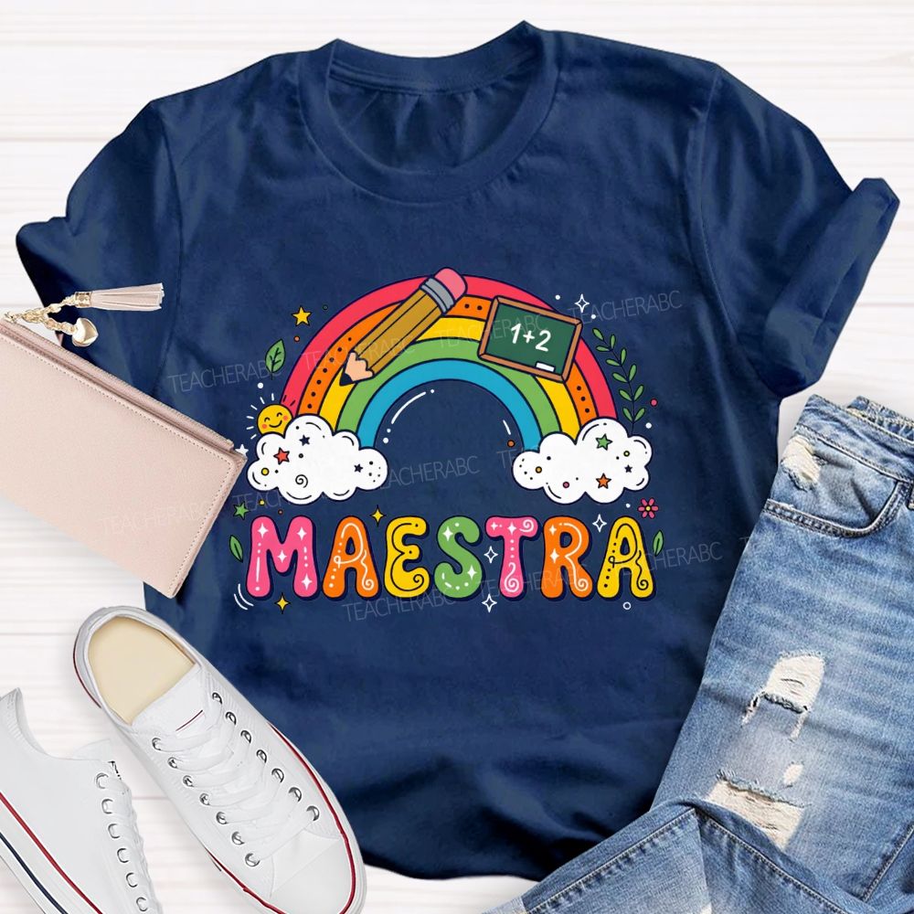 Rainbow Doodle Maestra Bilingual Teacher T-shirt