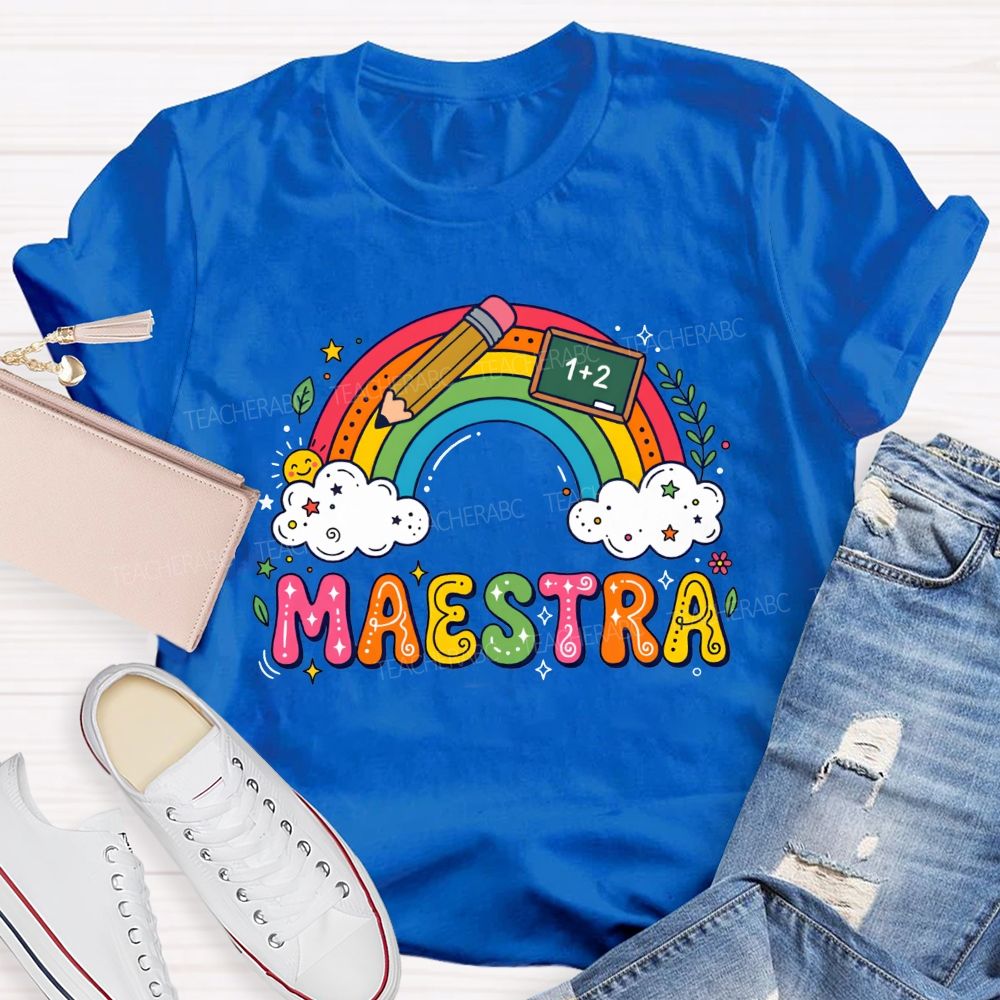 Rainbow Doodle Maestra Bilingual Teacher T-shirt