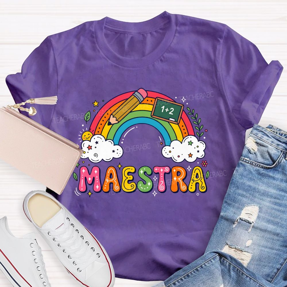 Rainbow Doodle Maestra Bilingual Teacher T-shirt
