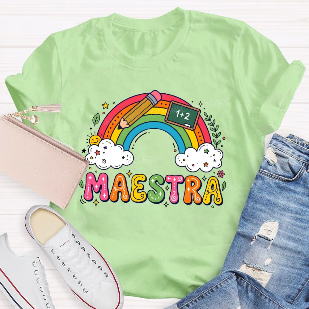 Rainbow Doodle Maestra Bilingual Teacher T-shirt