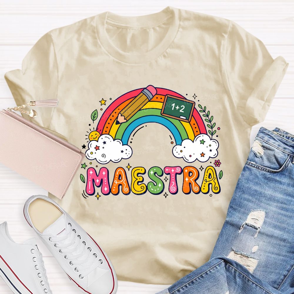Rainbow Doodle Maestra Bilingual Teacher T-shirt