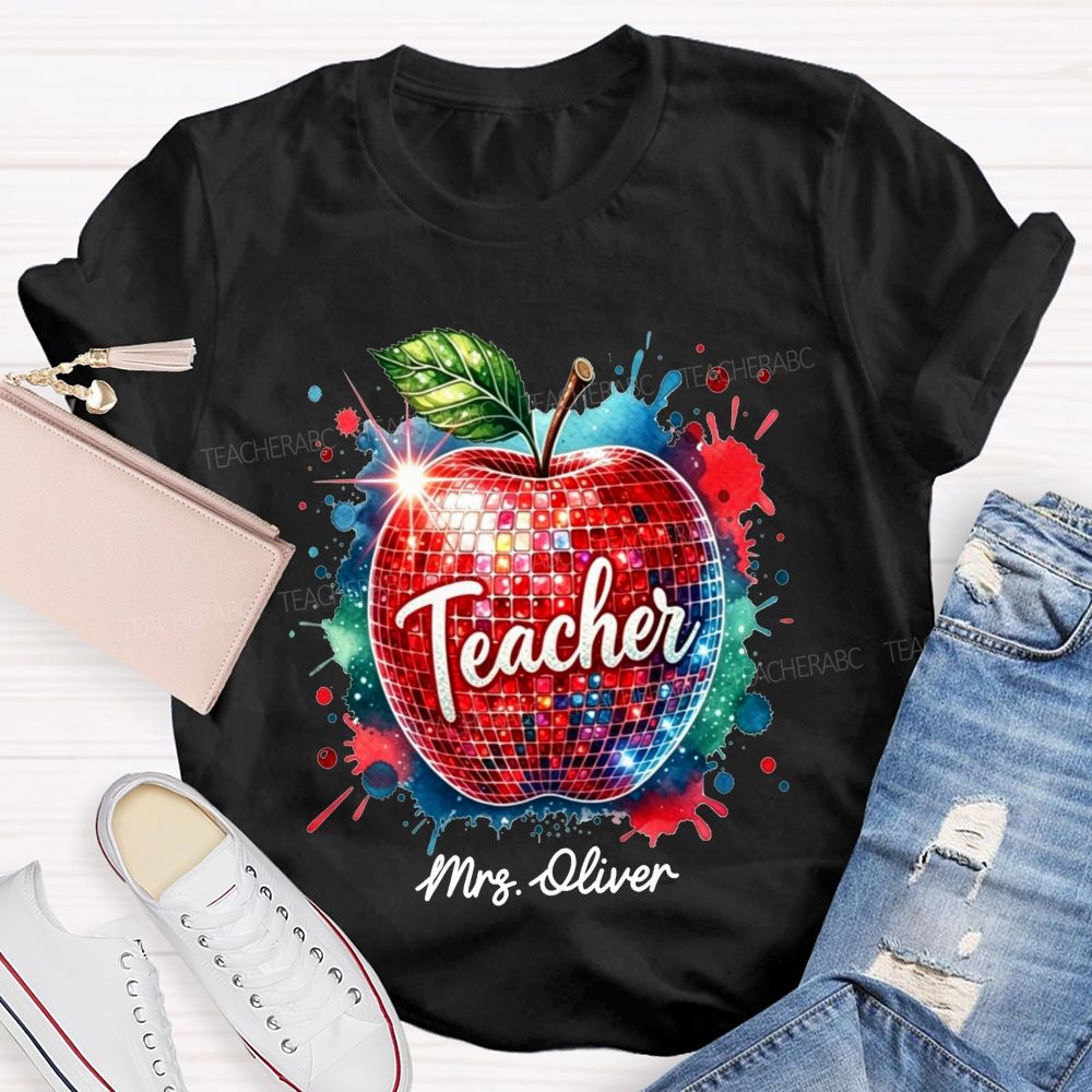 Personalized Name Teacher Colorful Watercolor Splash Teacher T-shirt
