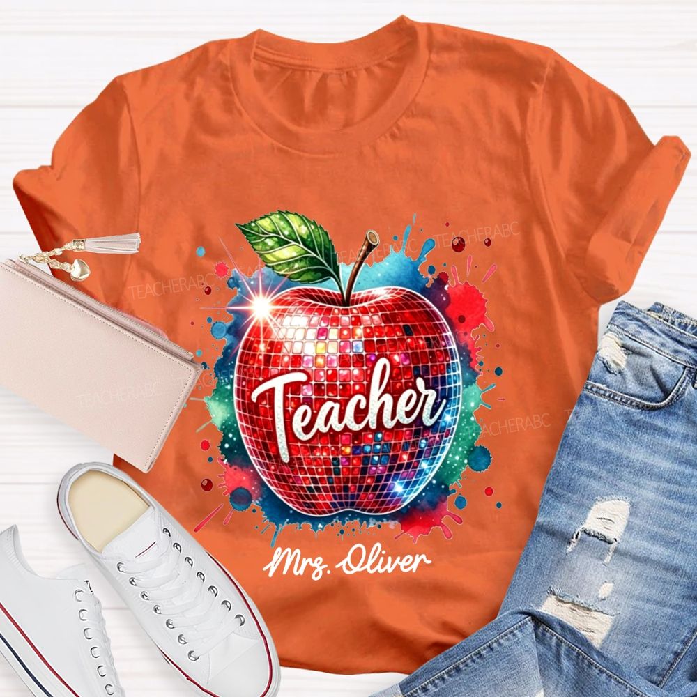 Personalized Name Teacher Colorful Watercolor Splash Teacher T-shirt