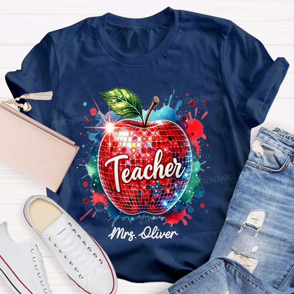 Personalized Name Teacher Colorful Watercolor Splash Teacher T-shirt