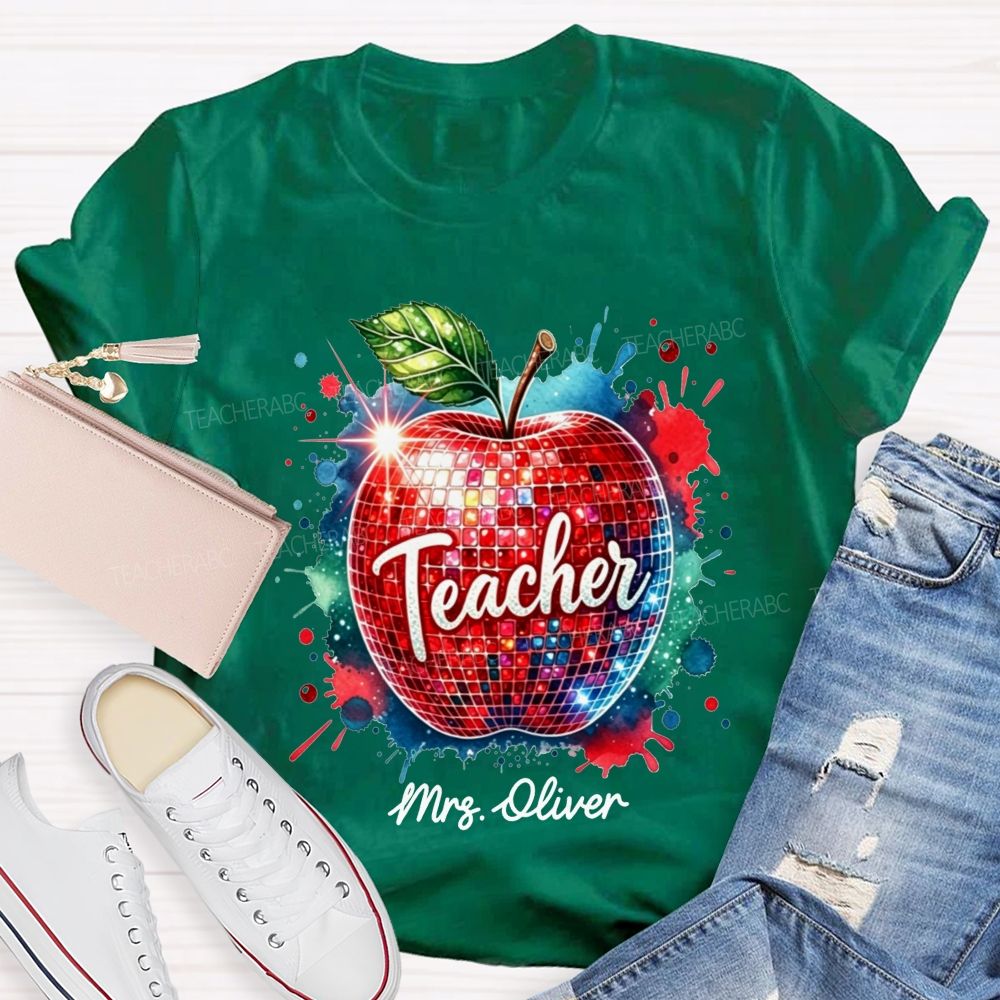 Personalized Name Teacher Colorful Watercolor Splash Teacher T-shirt