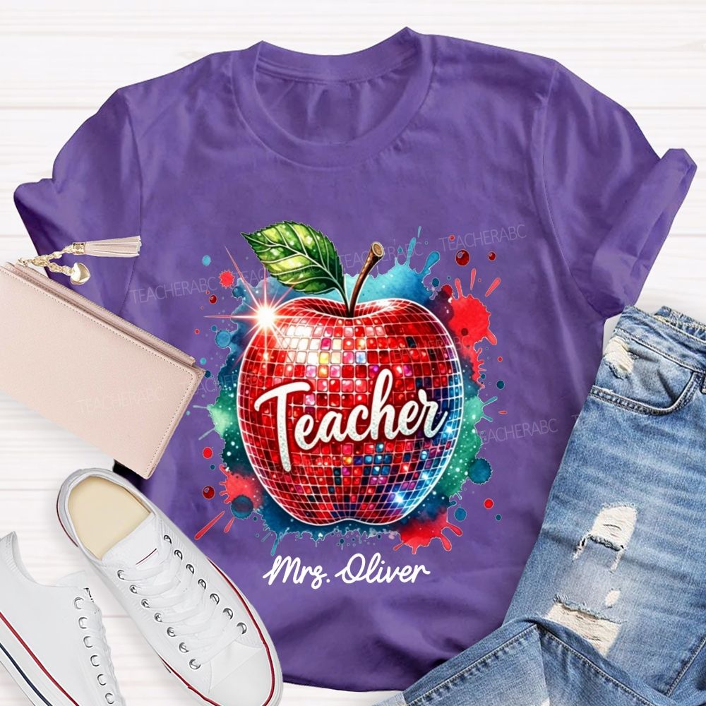 Personalized Name Teacher Colorful Watercolor Splash Teacher T-shirt