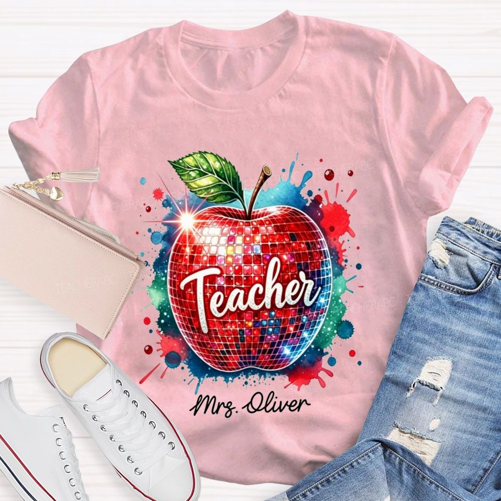 Personalized Name Teacher Colorful Watercolor Splash Teacher T-shirt