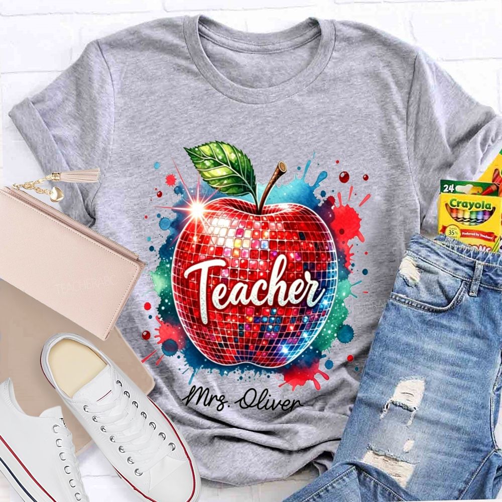 Personalized Name Teacher Colorful Watercolor Splash Teacher T-shirt