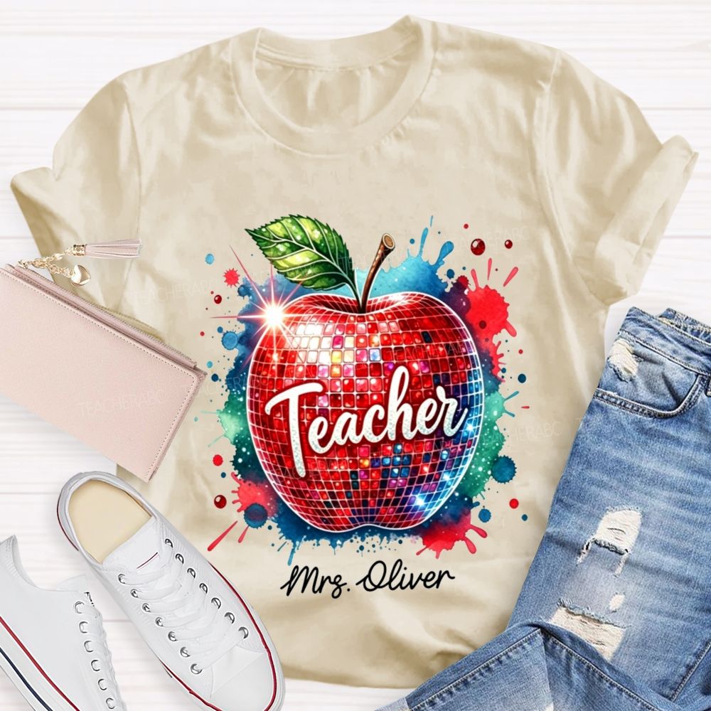 Personalized Name Teacher Colorful Watercolor Splash Teacher T-shirt