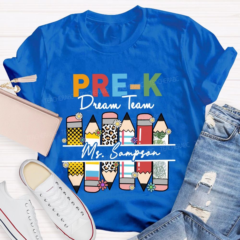 Personalized Grade And Name Leopard Dream Team Pencil Back To School Teacher T-Shirt
