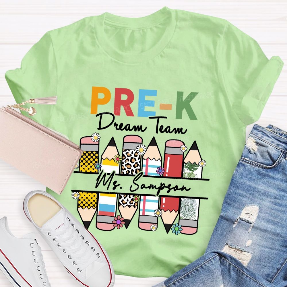 Personalized Grade And Name Leopard Dream Team Pencil Back To School Teacher T-Shirt