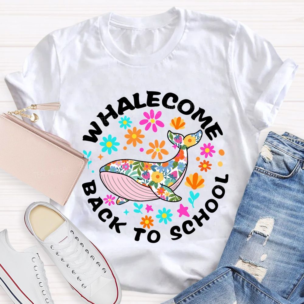 Whalecome Back To School Floral Whale Teacher T-shirt