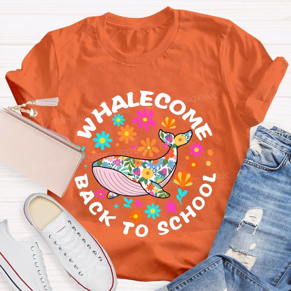 Whalecome Back To School Floral Whale Teacher T-shirt