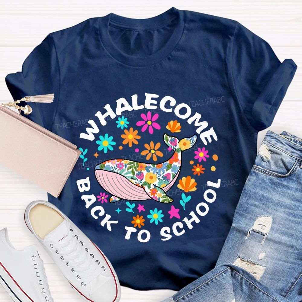 Whalecome Back To School Floral Whale Teacher T-shirt
