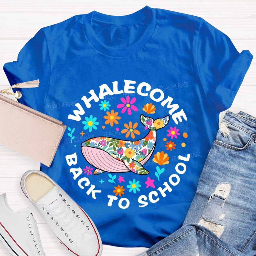 Whalecome Back To School Floral Whale Teacher T-shirt