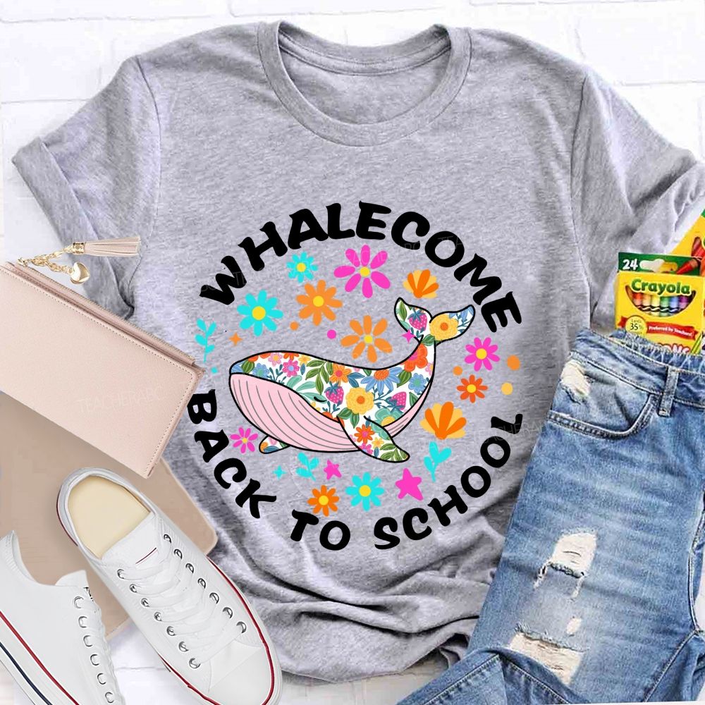 Whalecome Back To School Floral Whale Teacher T-shirt