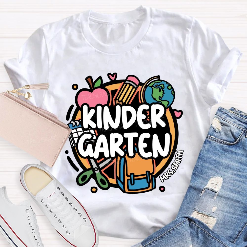 Personalized Grade And Name Back-To-School Backpack With Apple Print Teacher T-Shirt