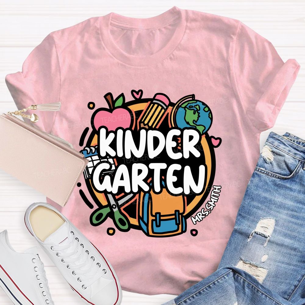 Personalized Grade And Name Back-To-School Backpack With Apple Print Teacher T-Shirt