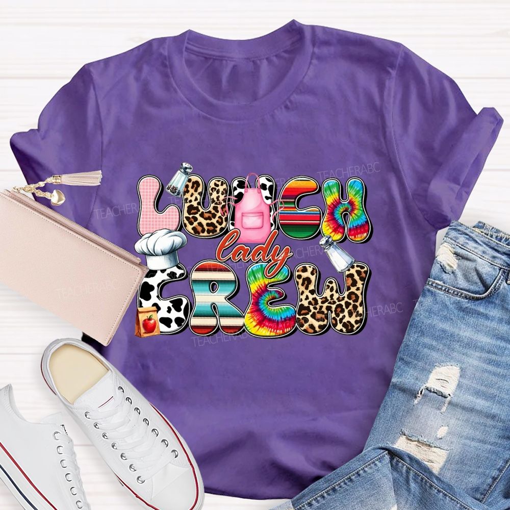 Lunch Lady Crew Leopard Cow Print Cafeteria T-shirt