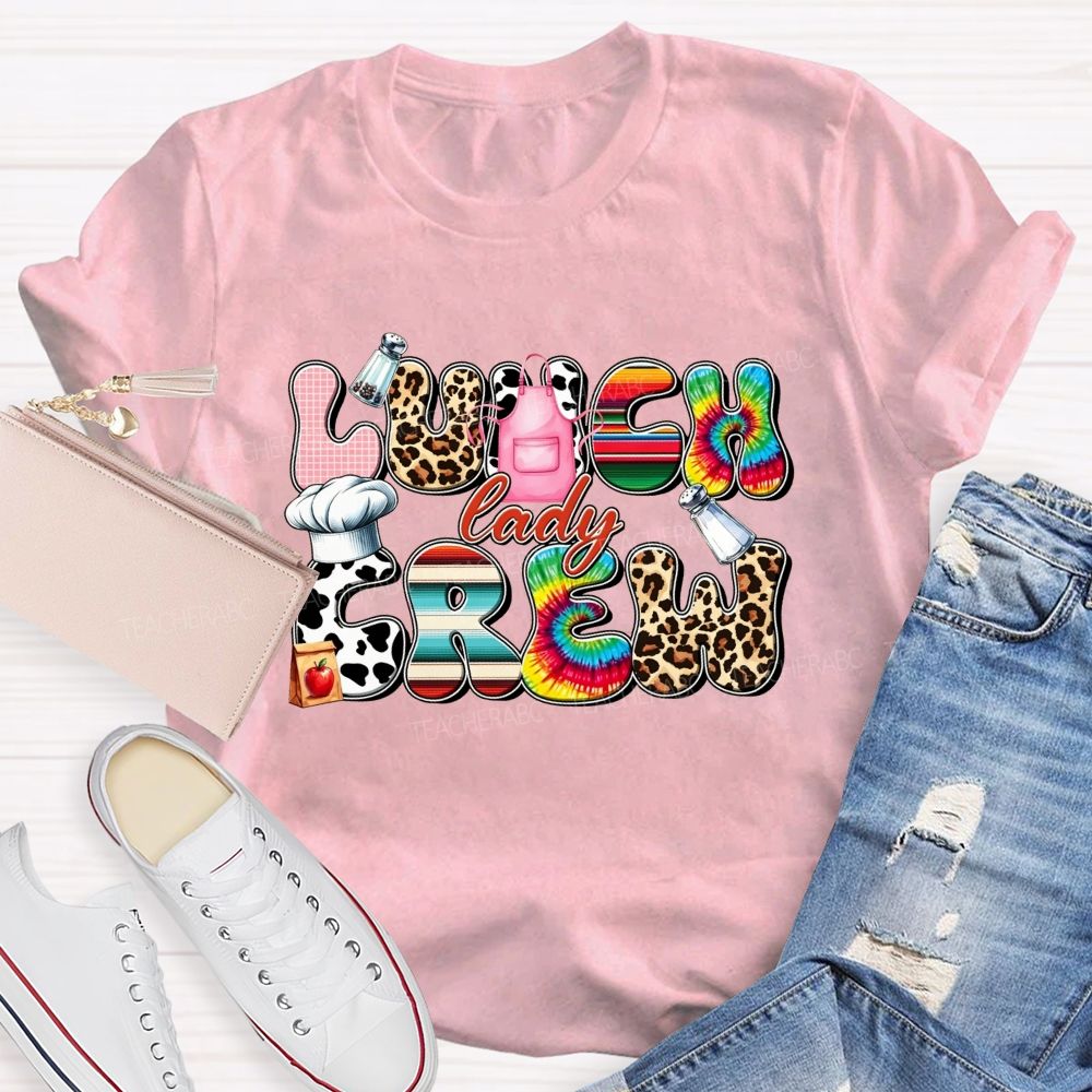 Lunch Lady Crew Leopard Cow Print Cafeteria T-shirt