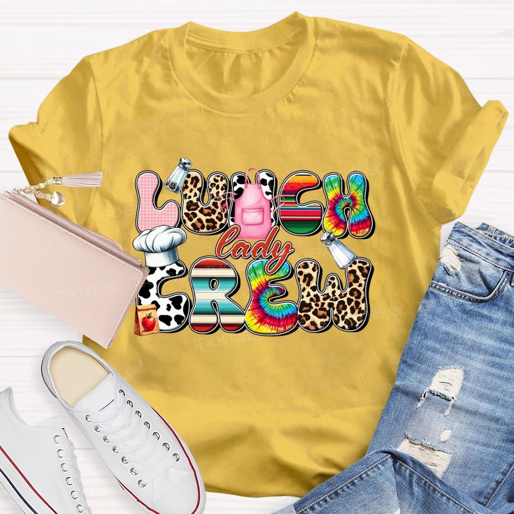 Lunch Lady Crew Leopard Cow Print Cafeteria T-shirt