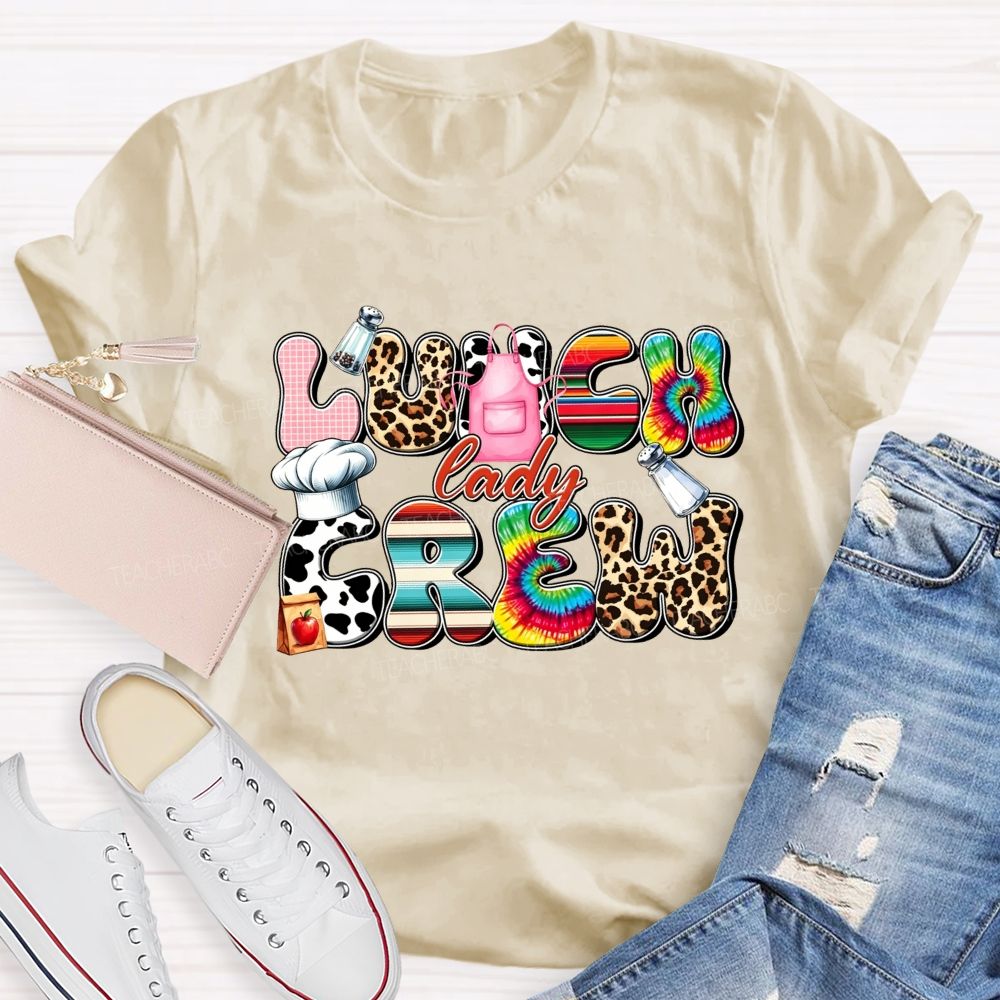 Lunch Lady Crew Leopard Cow Print Cafeteria T-shirt