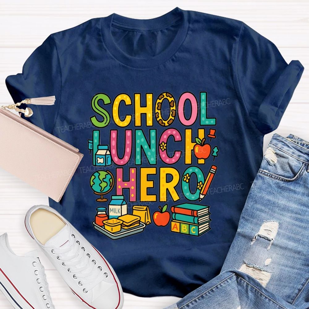 School Lunch Hero Multicolor Letter School Food T-shirt